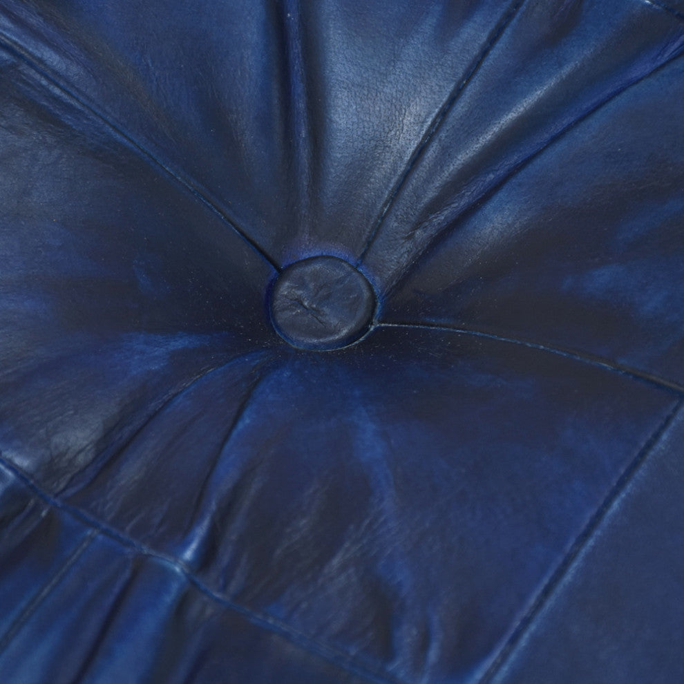 Geometric Handmade Leather Pouf (Recycled Foam with Fibre Fill) Black, [Square]16x16x16