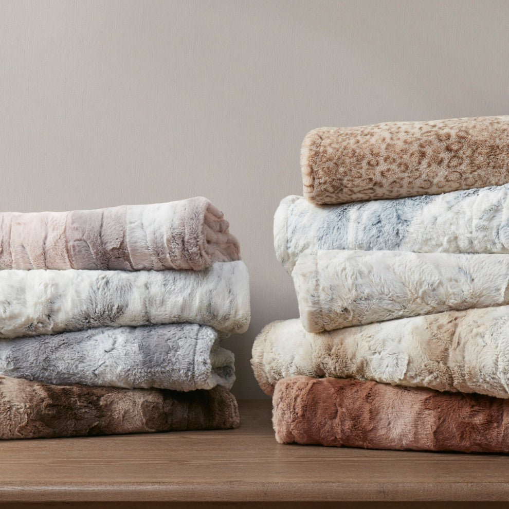 Beautyrest Zuri Oversized Faux Fur Heated Throw, Natural Marble