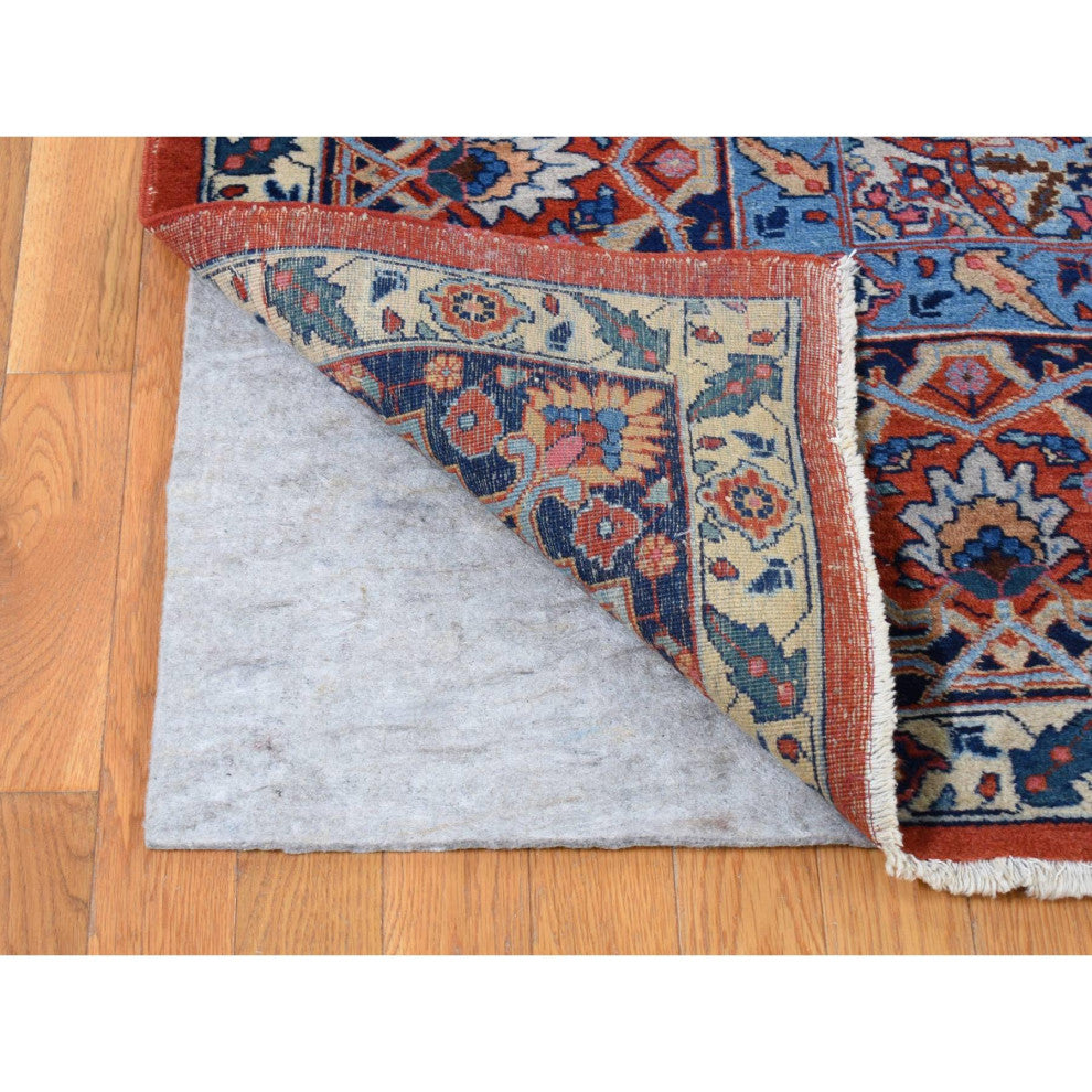 Orange Antique Persian Tabriz Medallion Design Hand Knotted Wool Rug 8'8"x12'
