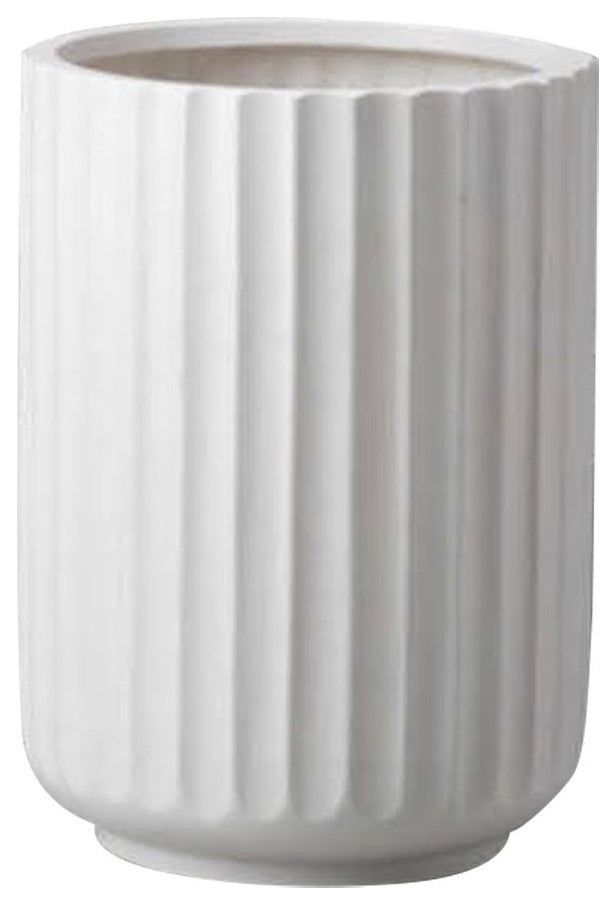 DTY Signature Mount Elbert  1-piece Fluted Fiberstone Planter, White, Small