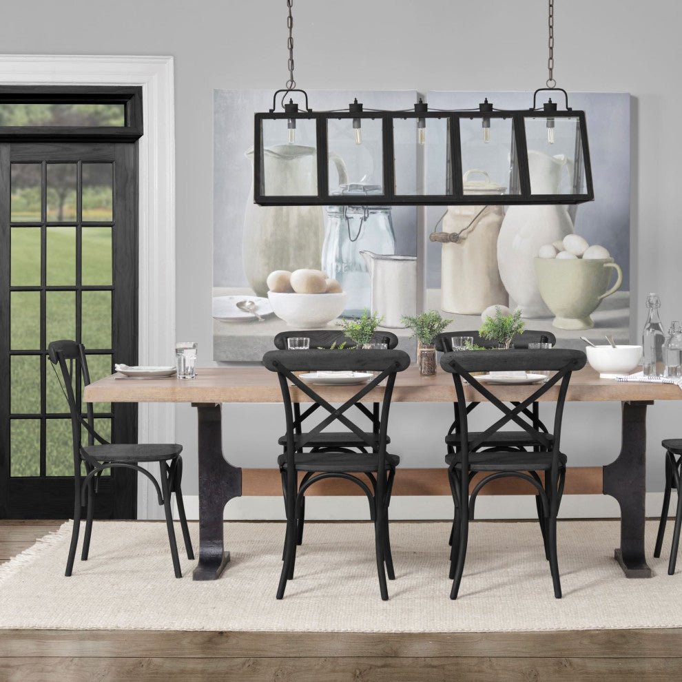 Etienne Black Solid Wood Seat With Black Iron Frame Dining Chair (Set of 2)