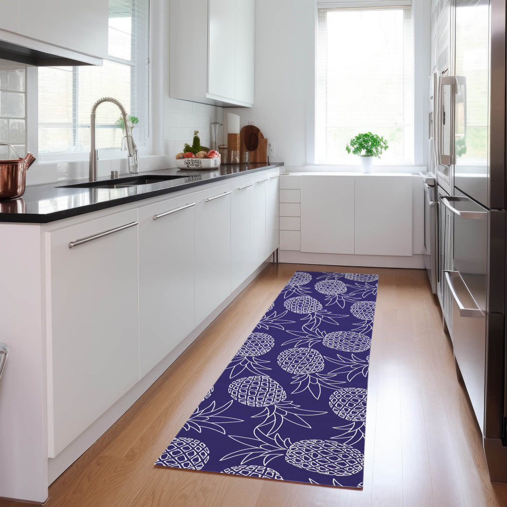 Indoor/Outdoor Kendall KE6 Navy Machine Washable 2'3" x 7'6" Runner Rug