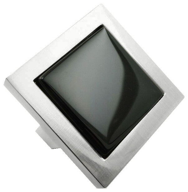 Black Crystal Glass Brushed Nickel Square Manor Knob