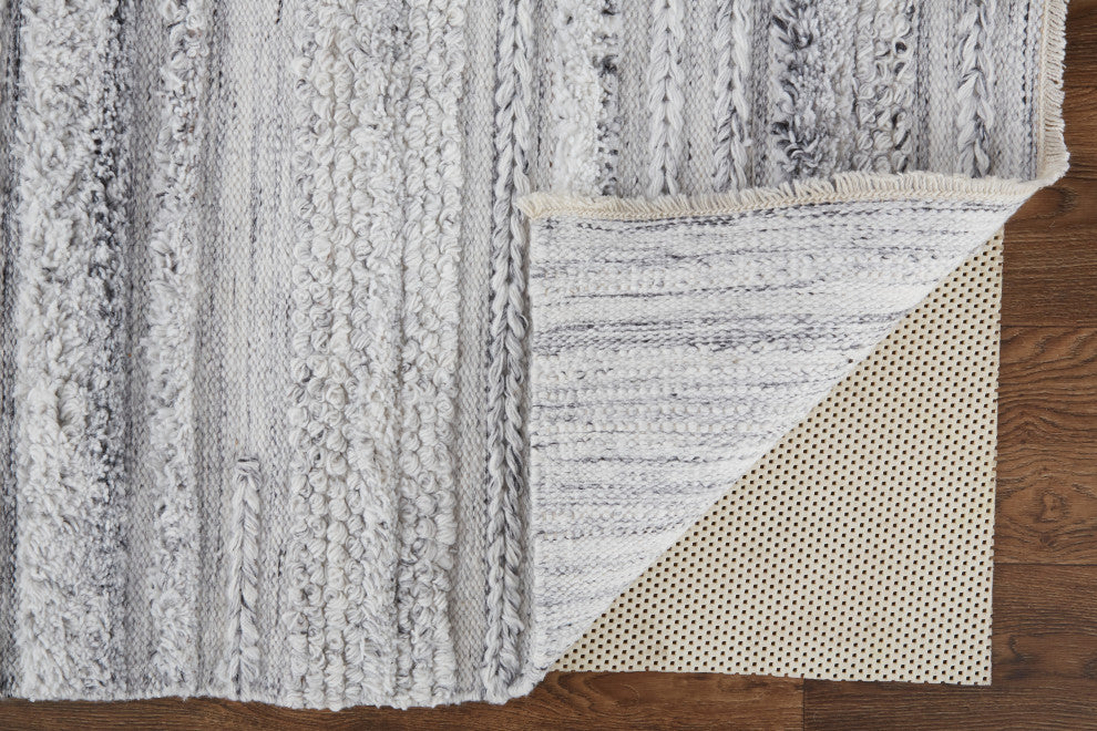 Weave & Wander Akton Shag Rug, Ivory/Light Gray, 9ft x 12ft Rug