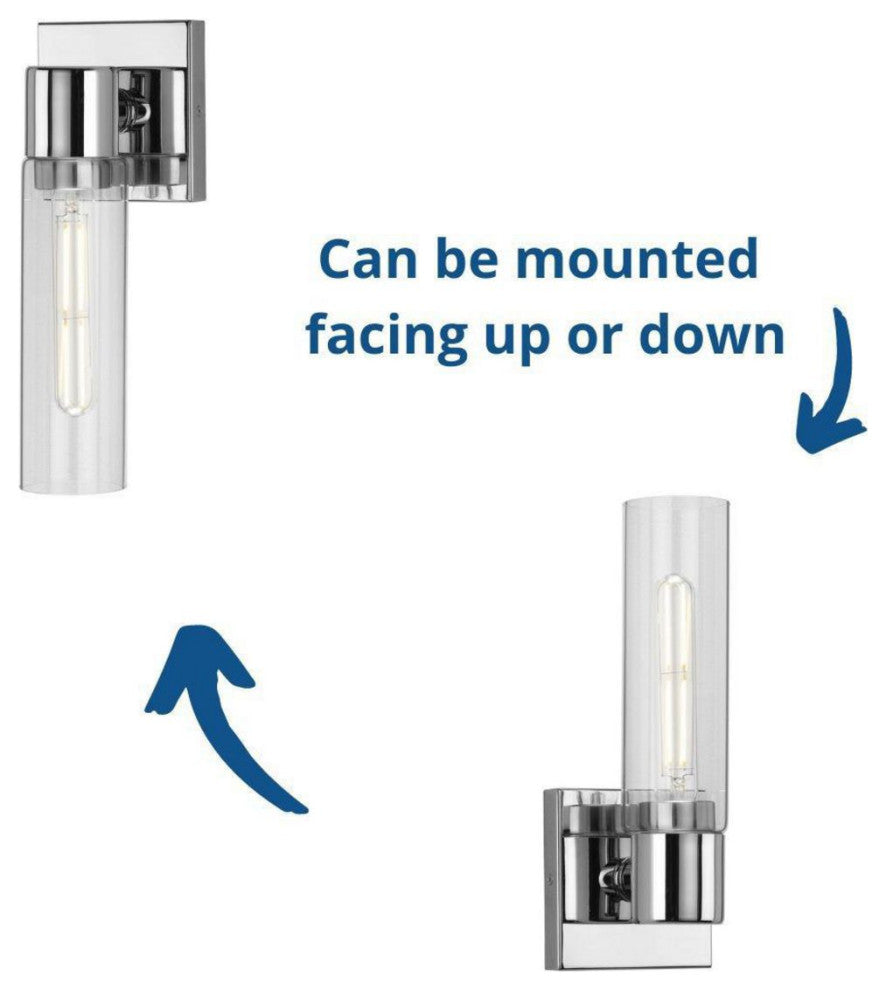 Clarion 1-Light Clear Glass Modern Wall Light, Polished Chrome