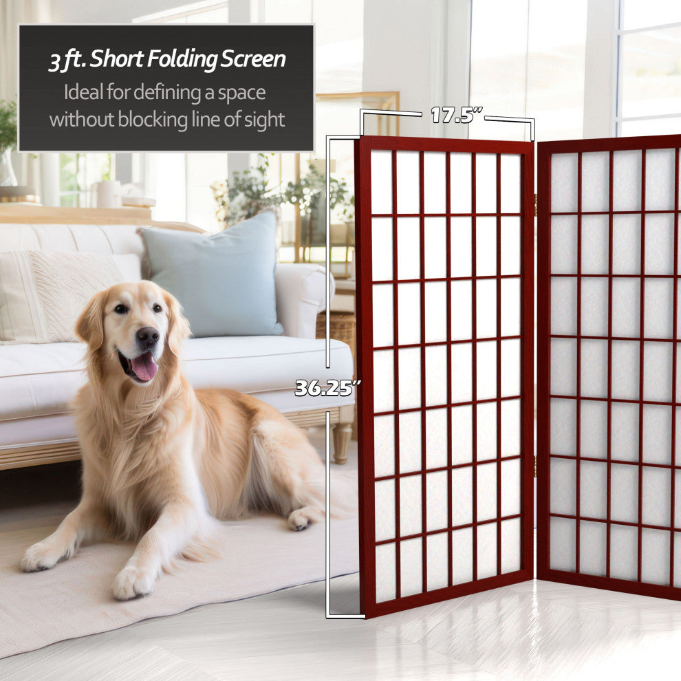 3' Tall Window Pane Shoji Screen, Rosewood, 3 Panels