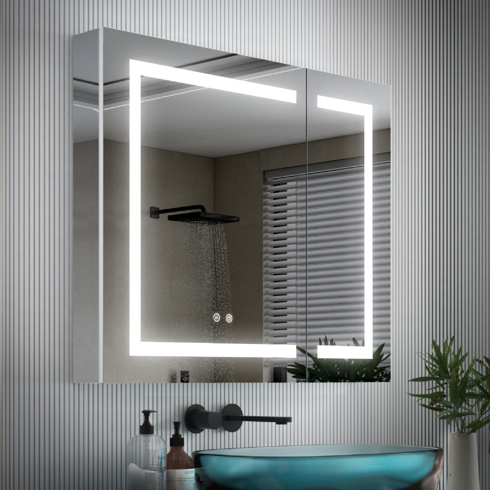 Recessed/Surface Mount LED Medicine Cabinet Mirror with Defogger, 36"x30" Double Doors