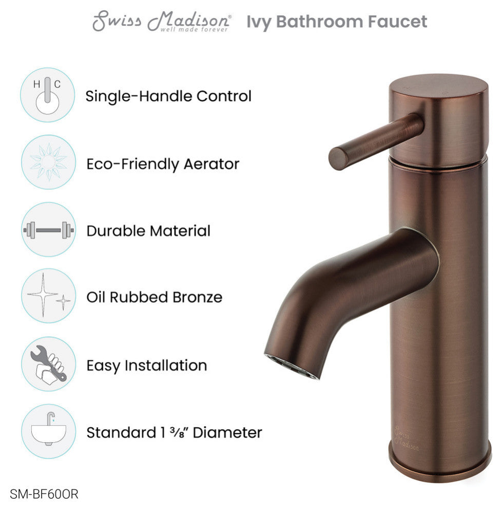 Ivy Single Hole Single Handle Bathroom Faucet, Oil Rubbed Bronze