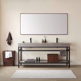 Viella Rectangular Aluminum Wall Mounted Mirror, Matte Black, 72"