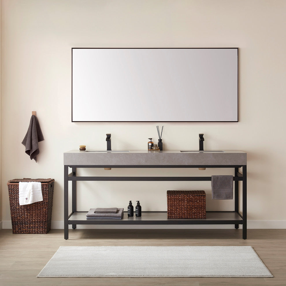 Viella Rectangular Aluminum Wall Mounted Mirror, Matte Black, 72"