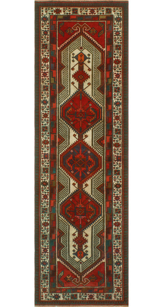 Fine Vintage Distressed Elizabet Burgundy/Ivory Runner, 3'3x10'7