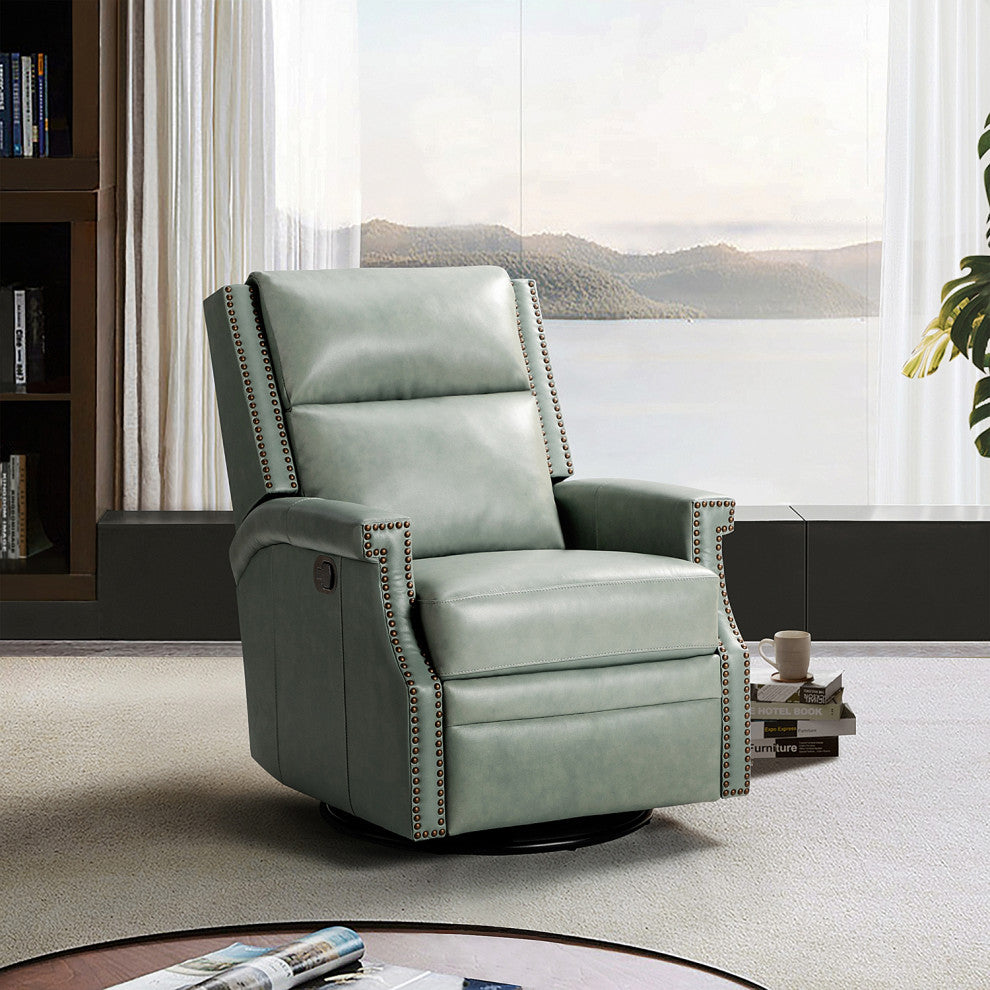 Genuine Leather Swivel Rocker Recliner, Sage