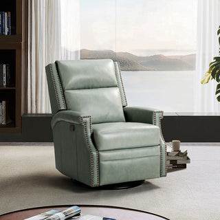 Genuine Leather Swivel Rocker Recliner, Sage
