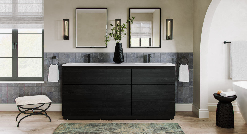 The Essen Bathroom Vanity, Charcoal, 72", Double Sink, Freestanding