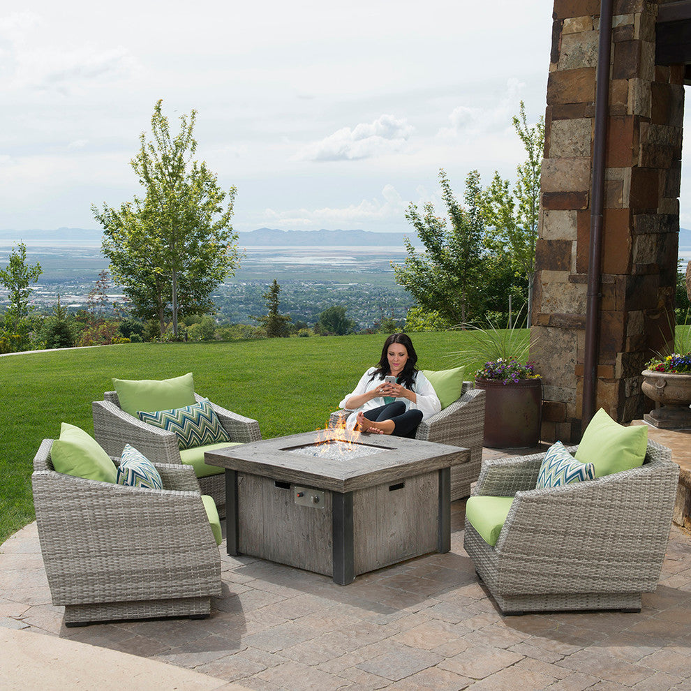 Cannes 5 Piece Sunbrella Outdoor Patio Fire Chat Set, Green