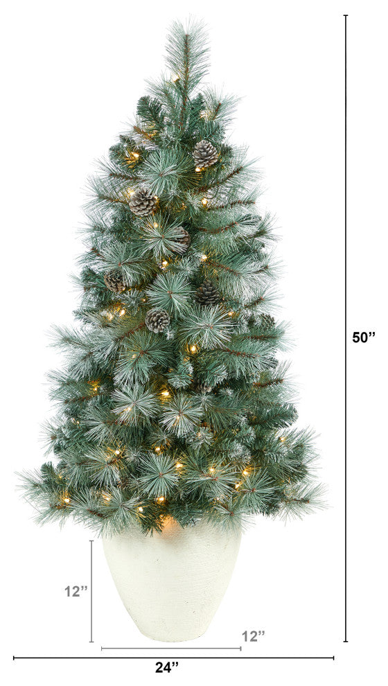 50" Frosted Tip British Columbia Mountain Pine Faux Xmas Tree W/Lights, Pinecone