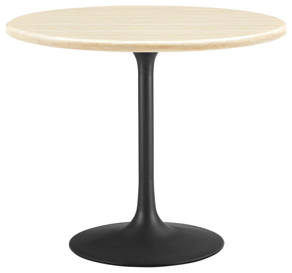 Lippa 36" Round Artificial Travertine Dining Table, Black Travertine