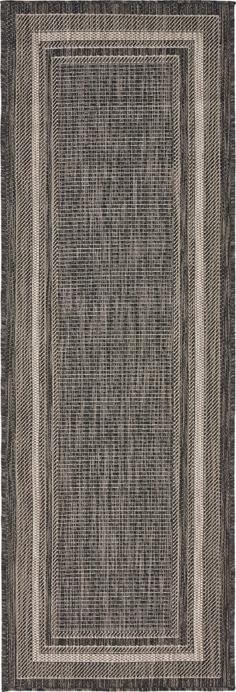 Unique Loom Black Soft Border Outdoor 2' 0 x 6' 0 Runner Rug