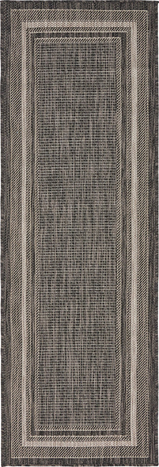 Unique Loom Black Soft Border Outdoor 2' 0 x 6' 0 Runner Rug