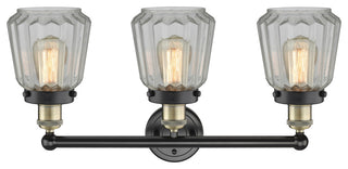 Edison Chatham 3-Light 25" Vanity Light, Black Antique Brass, Matte White Shade