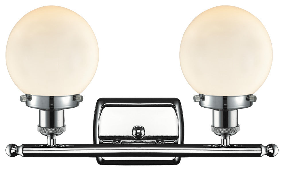 Beacon 2-Light Bath Vanity-Light, Polished Chrome, Matte White