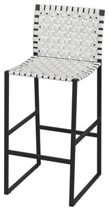 Urban Woven Genuine Leather Rectangular  28" Barstool, White