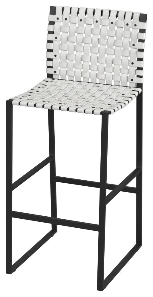 Urban Woven Genuine Leather Rectangular  28" Barstool, White
