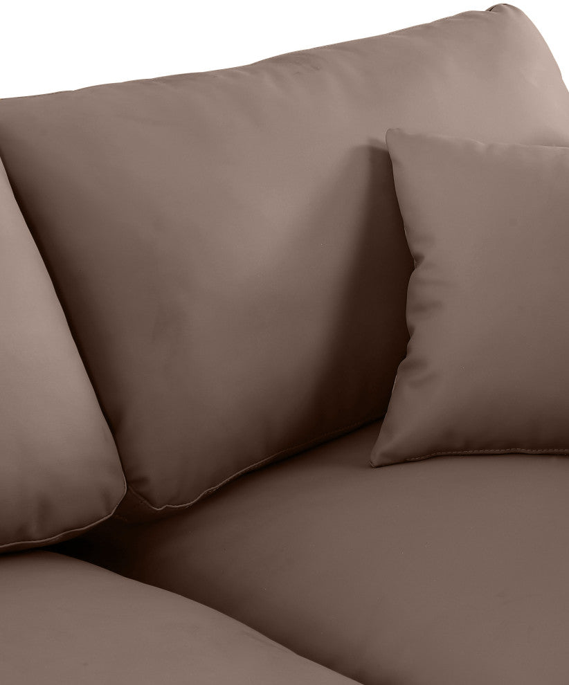Comfy Beige Linen Textured Fabric Modular Chair, Brown, Vegan Leather, Armless Chair