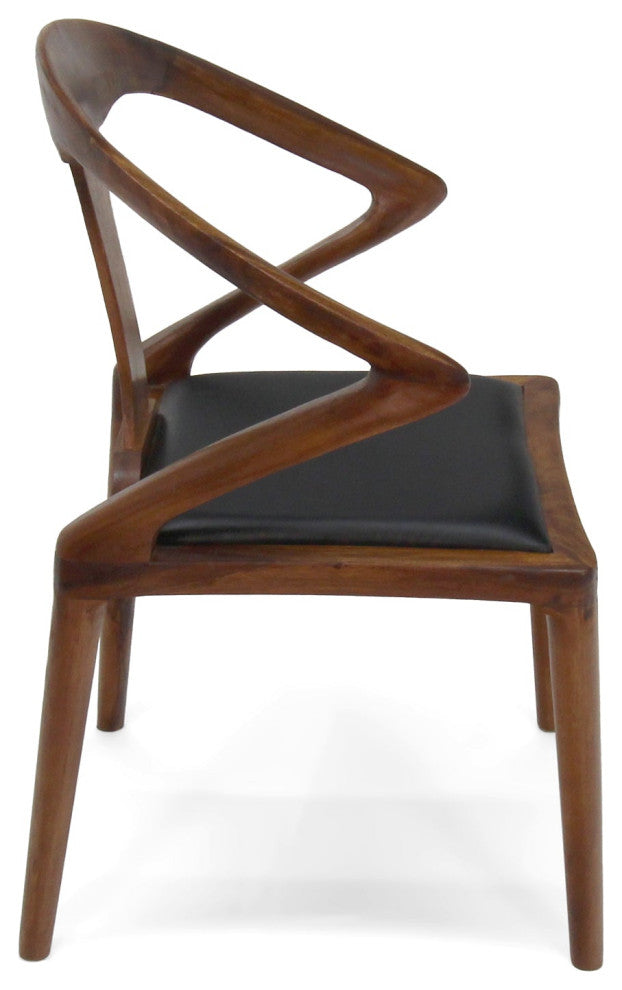 Isosceles Dining Guest Chair Solid Walnut Black Leather Seat MCM