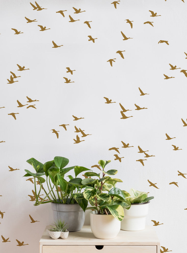 Soaring Birds Peel and Stick Vinyl Mural, Gold, 24"x108", Single