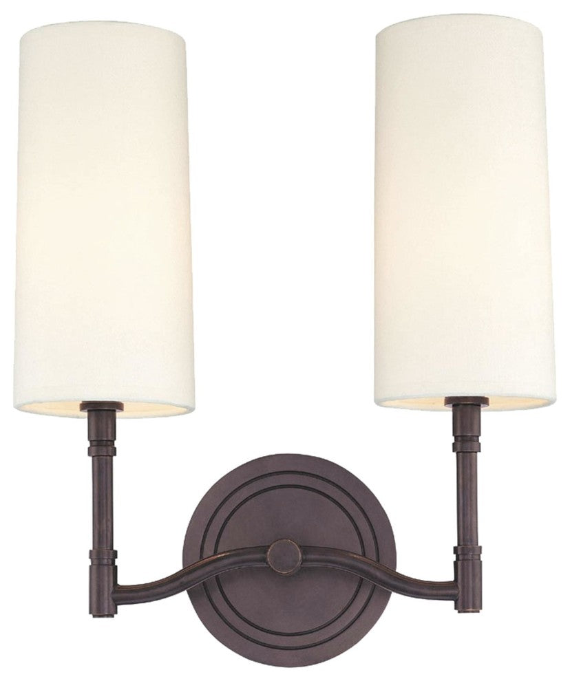 Dillon, Two Light Wall Sconce, Old Bronze Finish, Off White Linen Shade