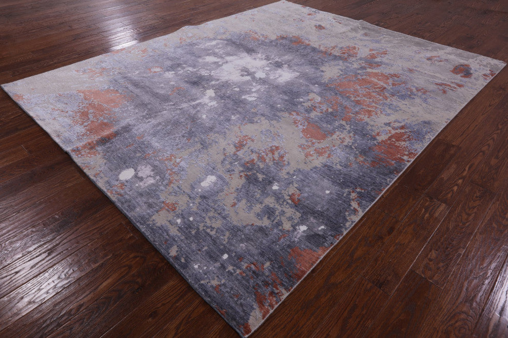 8' 0" X 9' 10" Handmade Wool and Silk Abstract Area Rug Q6169