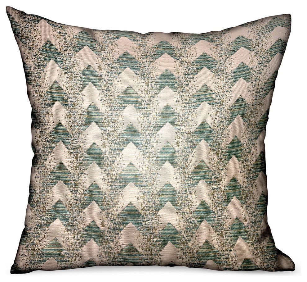 Plutus Forest Jade Sea Green Chevron Luxury Outdoor/Indoor Throw Pillow, 18"x18"