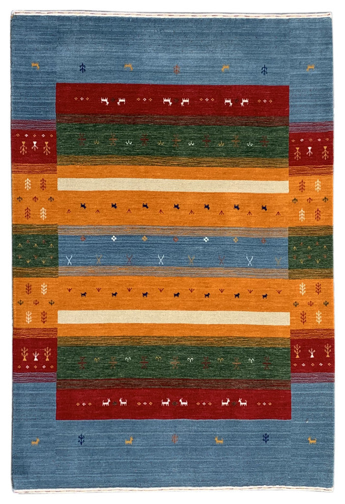 SKY BLUE Transitional Modern Gabbeh Area Rug