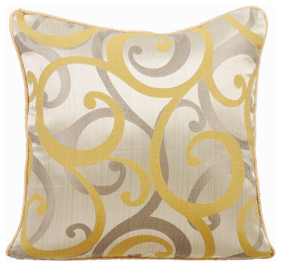 Yellow Throw Pillow Covers 16"x16" Silk, Scrolling All The Way