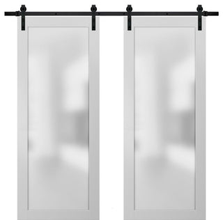 Planum 2102 Double Barn Doors 48 x 84, White Silk and Hardware 13FT