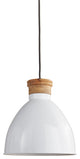 Contemporary Gloss White 1 Light Dome Pendant Metal Wood Modern Minimalist