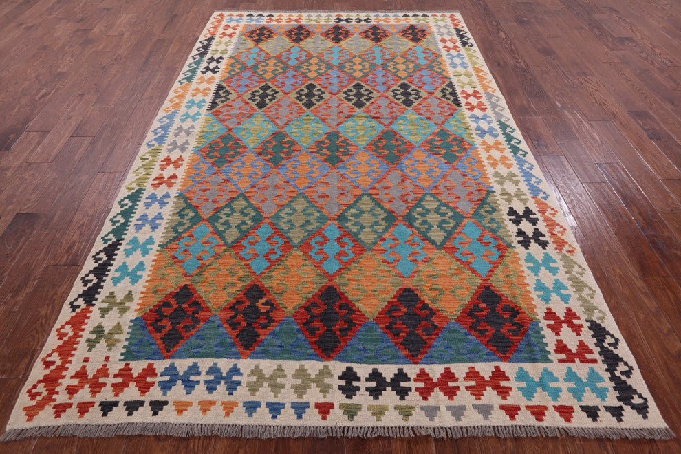 6' 6" X 10' 1" Wool On Wool Flat Weave Kilim Rug - Q12545