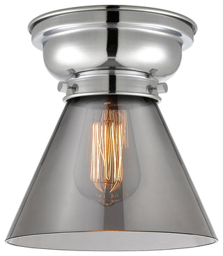 Large Cone 1-Light Flush Mount, Polished Chrome, Plated Smoke