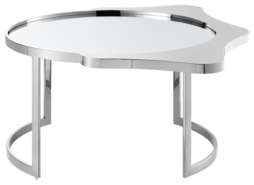 Inspired Home Xayden Coffee Table, Mirrored Top, Chrome