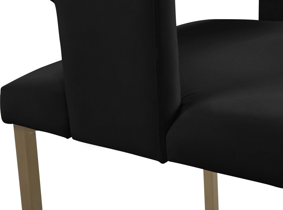 The Caleb Dining Chair, Black and Brushed Gold, Velvet and Iron, Set of 2