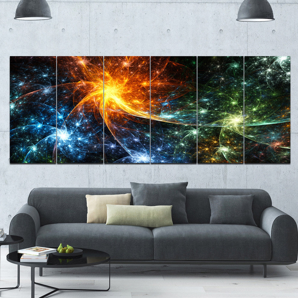 Colorful Fireworks with Stars, Abstract Canvas Art Print, 70"x28", 6 Panels