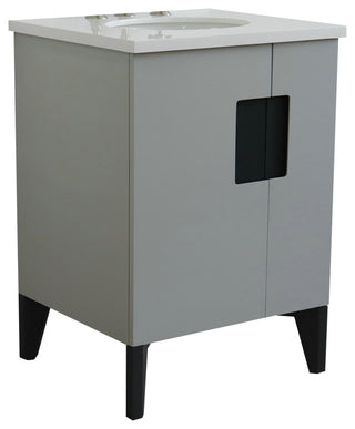 25" Single Sink Vanity, Light Gray Finish With Engineered Stone Top, Oval Sink