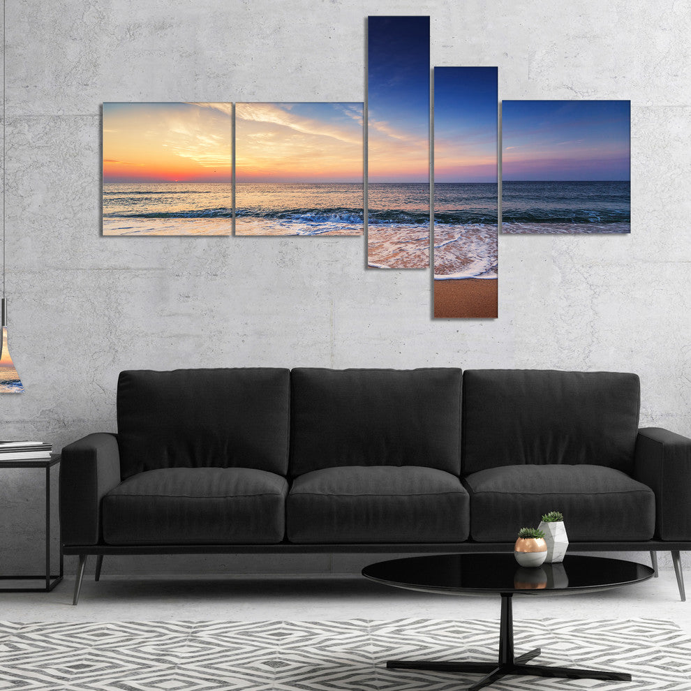 Beautiful Blue Cloudscape Over Sea, Seashore Canvas Art Print, 60"x32", 5 panels