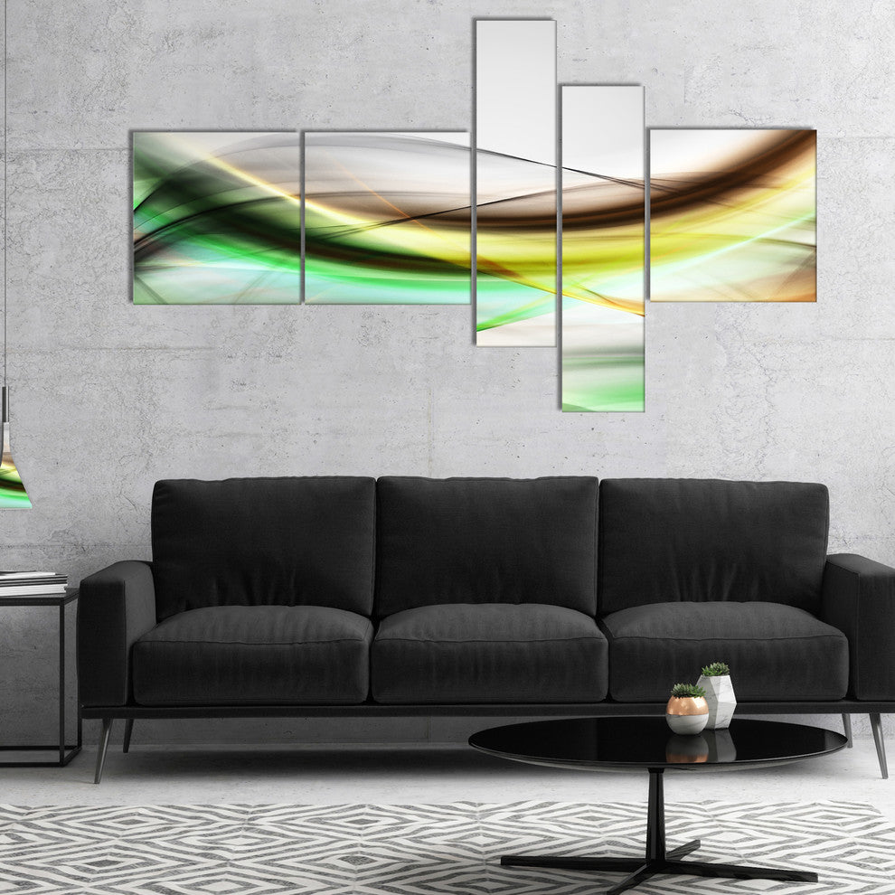 Abstract Green Yellow Waves, Abstract Canvas art print, 60"x32", 5 panels