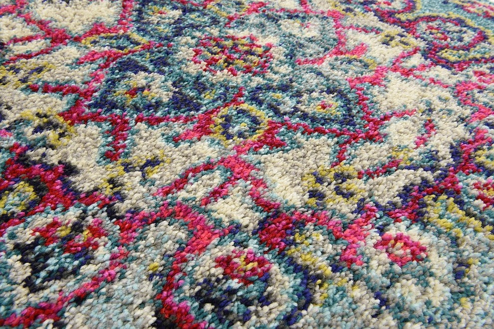 Unique Loom Light Blue Valencia Medici 2' 2 x 6' 7 Runner Rug