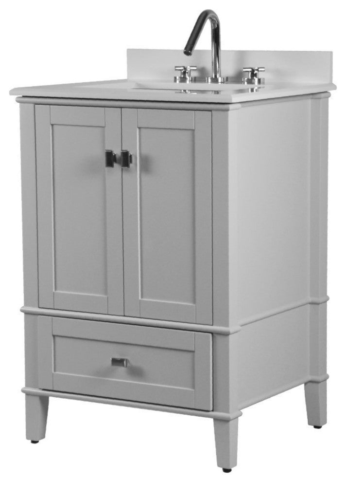 25" Single Vanity, Light Gray With Engineered Stone Top