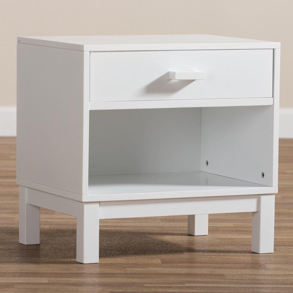 Urban Designs Reanne 1-Drawer Wood Nightstand With Shelf, White Finish