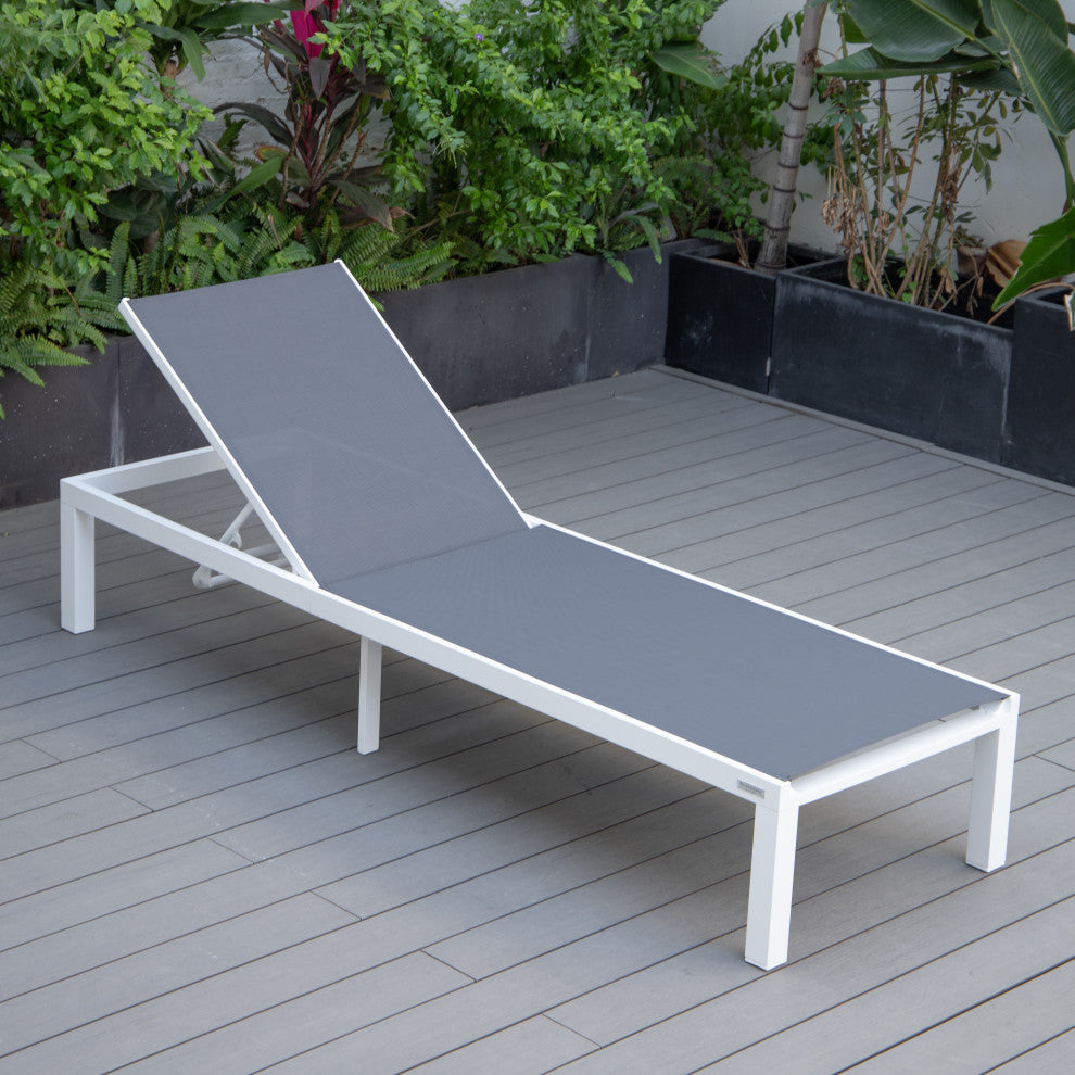 LeisureMod Marlin Patio Chaise Lounge Chair With White Frame, Dark Gray