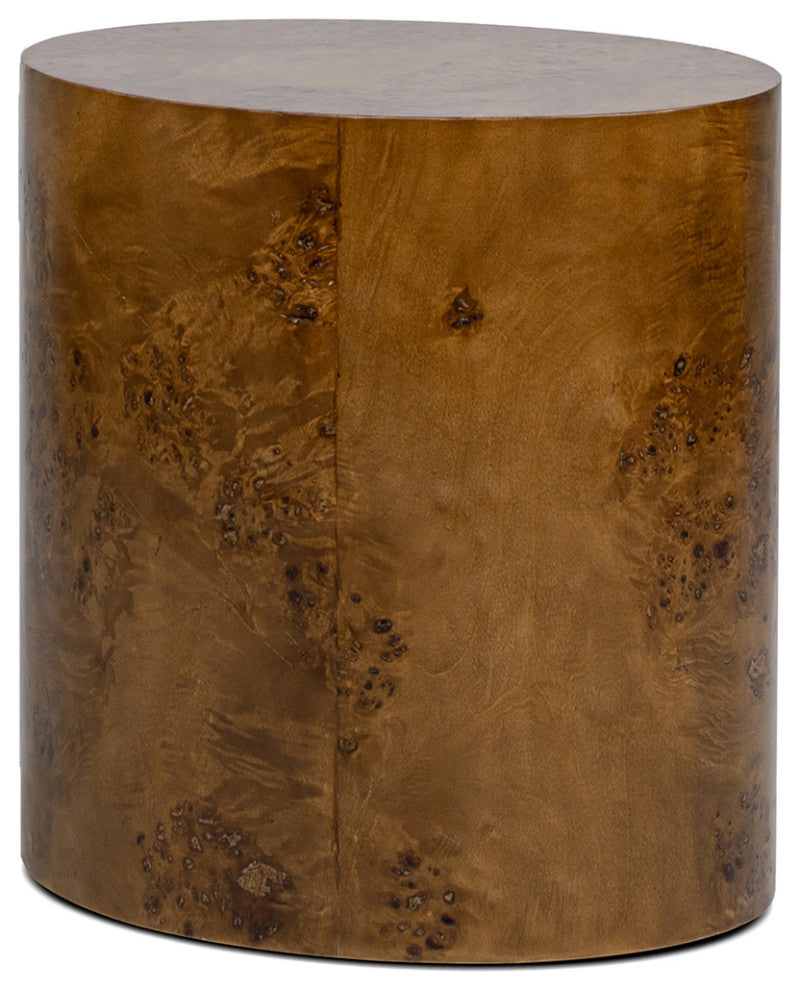 Nebula 20" Burl Wood Accent Oval Pillar Side Table, Medium Brown Walnut